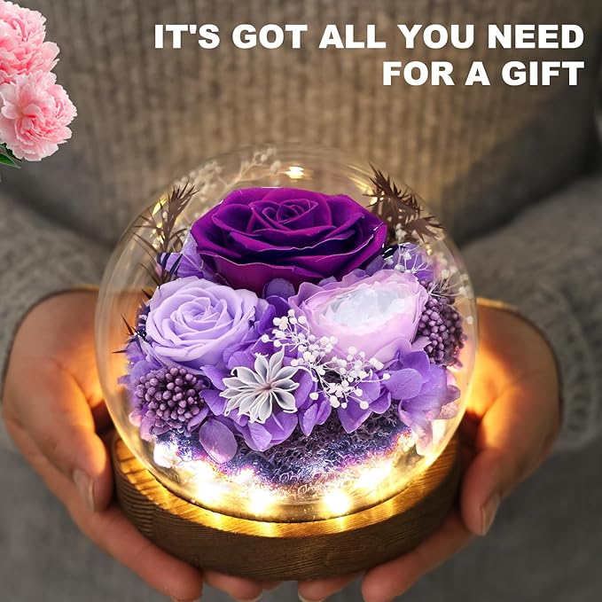 Lujechii Forever Flowers,Flowers for Delivery Prime.Birthday Gifts for Women,Moms, Lovers, Friends, Anniversaries, Preserved Flowers Unique Flower Gifts, Graduation Flower Bouquets(Purple)