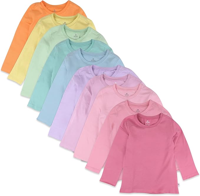 HonestBaby 10-Pack Long Sleeve T Shirts 100% Organic Cotton for Toddler, Boys, Girls