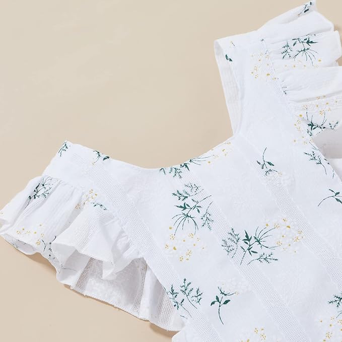Baby Girls Floral Cotton Leotard Romper Newborn Daisy Playsuits Ruffled Sleeve Onesie Infant Jumpsuit Clothes Headband