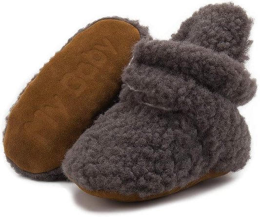 Sawimlgy Newborn Infant Baby Girl Boy Cotton Booties Stay On Sock Slippers Soft Bedroom Shoes Non-Skid Ankle Boots With Grippers Toddler Crib Warm Shoe First Walker Birthday Shower