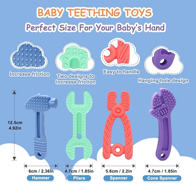 Baby Teether [Original] - Silicone Teething Toys for Babies, Tools Set Shape Teething Relief Chew Toy | Stuff Essential and Gift for Toddler Infant Boy Girl 3+ Months | 4 Pieces