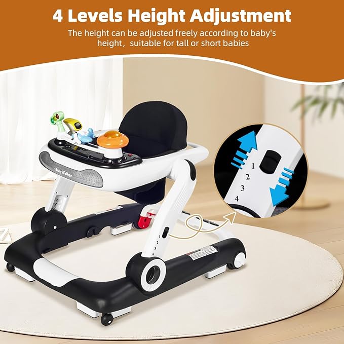 Music and Lights Baby Walker with Wheels,5-in-1 Baby Activity Center with Removable Toys and Music Bouncer,Adjustable Height Baby Walkers for Boys Girls Babies 6-18 Months