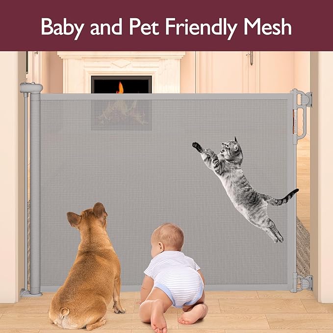 Retractable Baby Gate, Momcozy Extra Wide Mesh Baby Gates for Stairs, 41" Tall, Extends to 71" Wide, Black, Pet Dog Gate for Doorways, Stairs, Hallways, Indoor/Outdoor