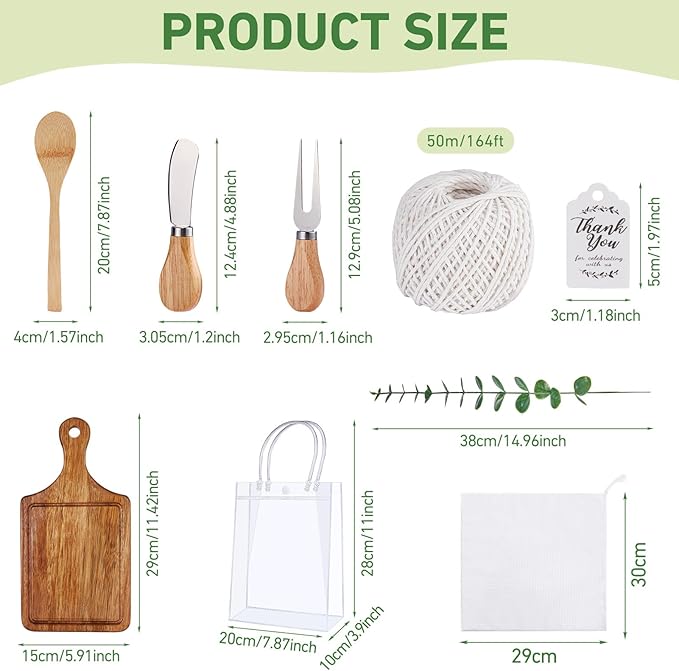 Baby Shower Prizes for Game Winners Bamboo Cheese Board Spoon Fork Butter Spreaders Plaid Towel Thank You Card and Gift Bags for Baby Shower Wedding Bridal Shower Favors (Acacia, 6 Sets)