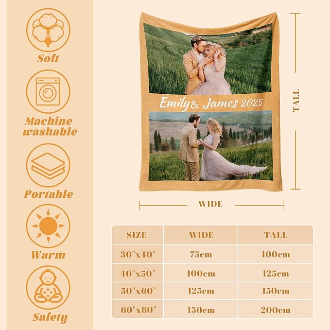 Custom Personalized 9 Photo Collage Blanket Thow Gifts with Text, Customized Pictures Blankets Gift for Christmas Birthday Thanksgiving Adults Kids Dad Mom Girlfriend Boyfriend (2 Grid Text)