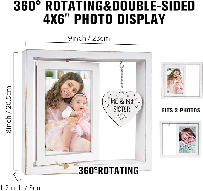 Me and My Sister Picture Frame,Baby Gifts for Girls,Big Sister Gifts for Girls,Room Decor Vintage Style,Baby Gender Neutral Rotating Photo Frame 4x6