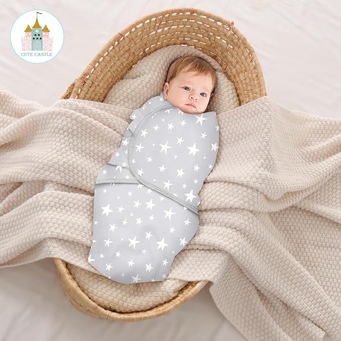Cute Castle 3-Pack Baby Swaddle Sleep Sacks - Newborn Swaddle Sack - Ergonomic Baby Swaddles Blanket Warp for Boys and Girls - Baby Essentials (0-3 Months - Gray, Letters, Stars)
