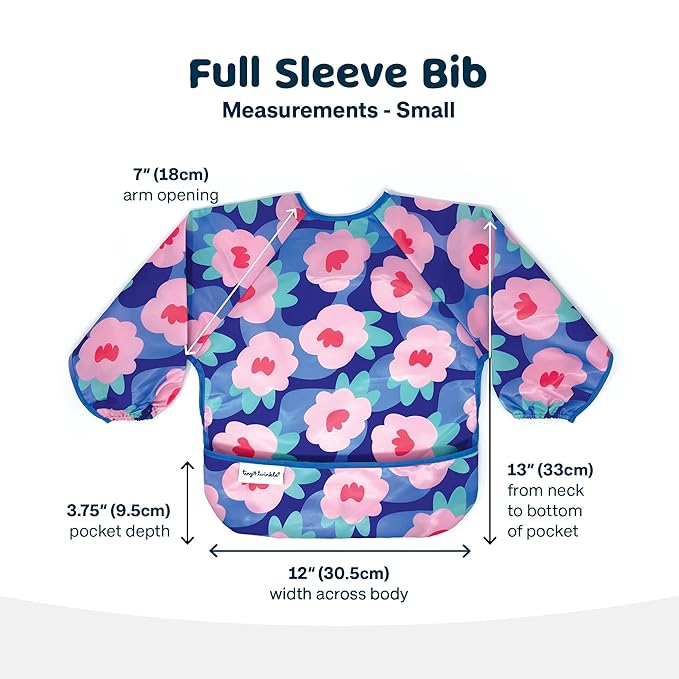 Tiny Twinkle Mess Proof Baby Bib,Waterproof Smock Baby Bib for Eating,Machine Washable Long Sleeve Bib,Baby Led Weaning,Toddler Bib,BLW Supplies(Floral Blue, Small 6-24 Months)