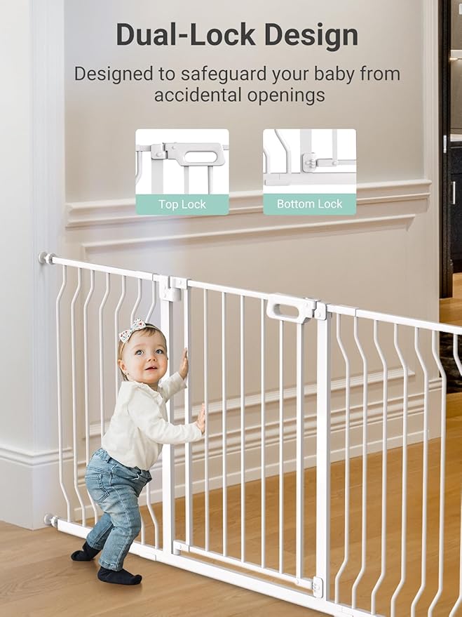 Mom's Choice GROWNSY Baby Gate, 53"-57" Auto-Close Dog Gate for Stairs & Doorways, Pressure-Mounted Easy Install - No Drill, Walk Through, Safe & Durable