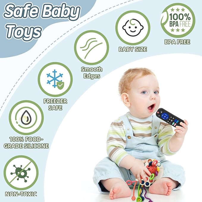 AituiTui Sensory Montessori Baby Teething Teether, Silicone Remote Control Toddler Travel Toys for 3-12 Months, Educational Learning Toys for Infant Newborn Boy Girl Birthday Gifts