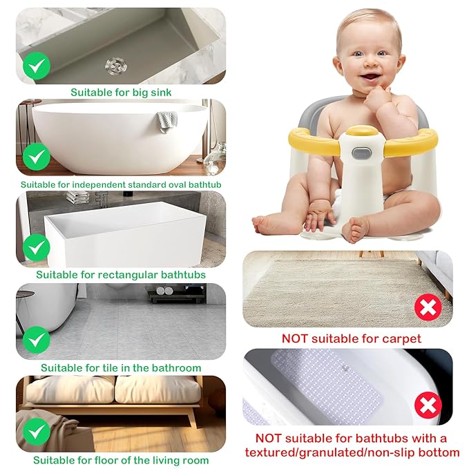 Baby Bath Seat for Babies 6 Months & up, Sure & Secure Suction Cups, Non-Slip Baby Bath Seat, Detachable, Safe & Comfortable Baby Bath Support, Sit Up Bath Seat for Baby, Yellow