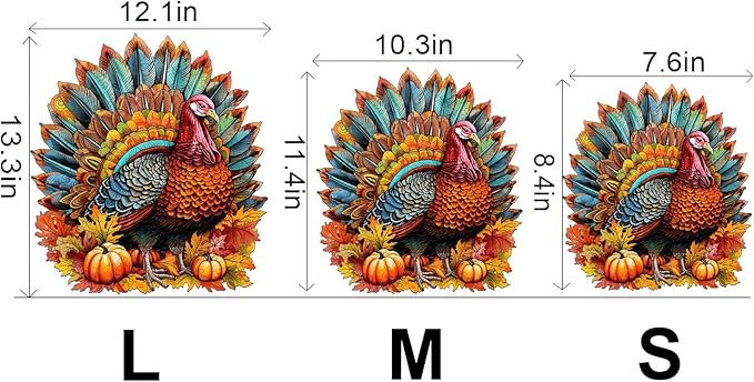 WOODBESTS Wooden Puzzle for Adults, Colorful Turkey Puzzle (M, 200pcs, 11.4"x10.3") Beautiful Wooden Box, Wooden Jigsaw Puzzles Unique Shape, Thanksgiving Gifts for Adults and Kids Family Game