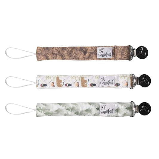 Copper Pearl Pacifier Clip 3-Pack: Premium Knit Binky Clips for Baby Girls and Boys - Stylish Stainless Steel Pacifier Holder Clip - Baby Pacifier Clips for No More Floor Drops - Lumberjack