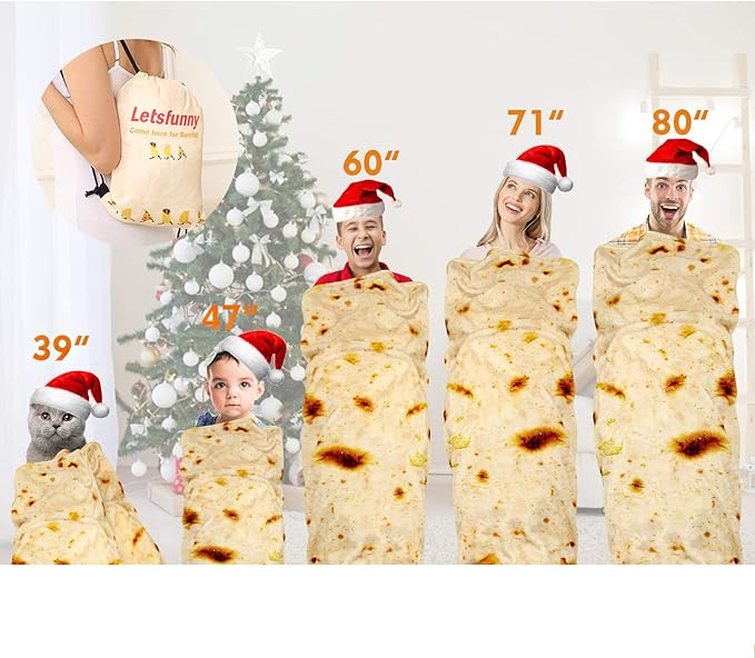 Burrito Tortilla Throw Blanket, 2.0 Double Sided Burritos Taco Tortilla Wrap Blankets for Adults Kids, Giant Funny Realistic Food Blankets, Soft Flannel Round Throw Blanket