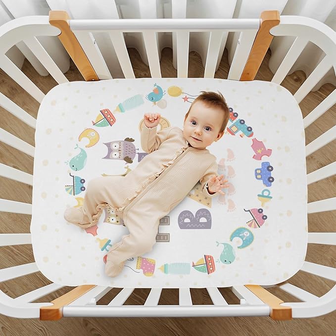 Baby Crib Sheets Cute Owls Crib Sheets for Boys Girls,Neutral Bassinet Toddler Bed Play Sheets Breathable Soft and Portable 52 * 28 * 9in