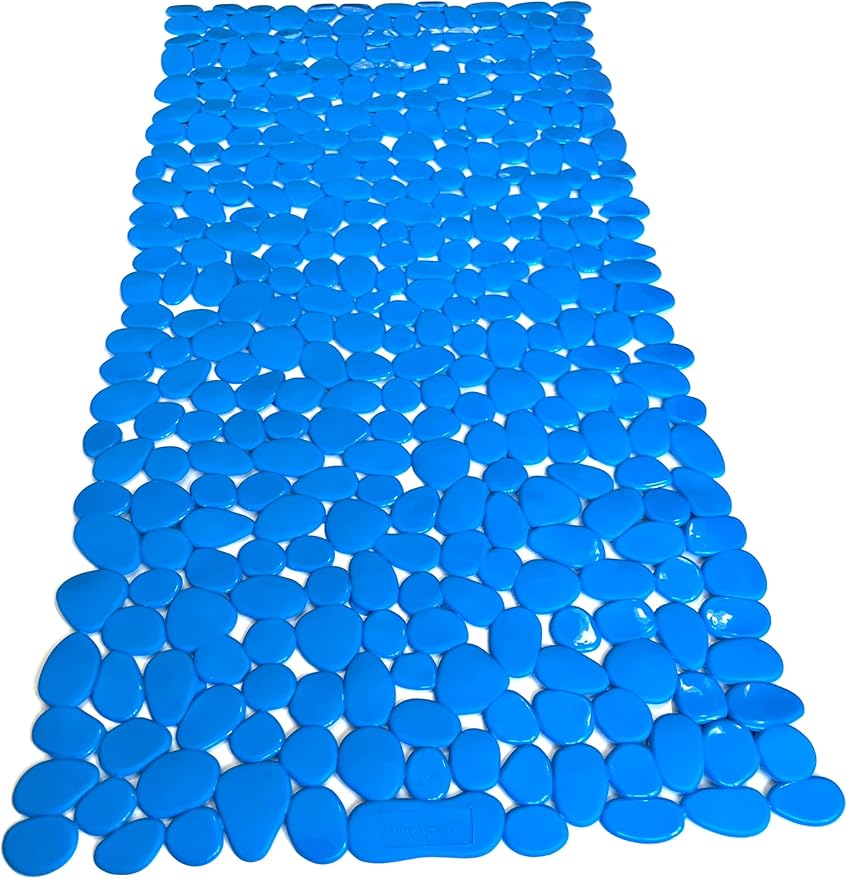 “Pebbles” Non-Slip Bathtub/Shower Mat 27.5”x14” Rectangular, Non-Toxic, Safe, Clean, Machine-Washable, Superior Grip & Drainage, Vinyl, for Smooth Floors ONLY, Opaque Light Blue