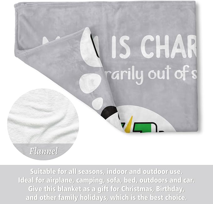 Craftique Gifts for Mom Birthday Christmas- Funny Soft Mom is Charging Blanket- New Moms Gifts for Women, Practical Blanket Throw for Napping Travel, 60”×50”