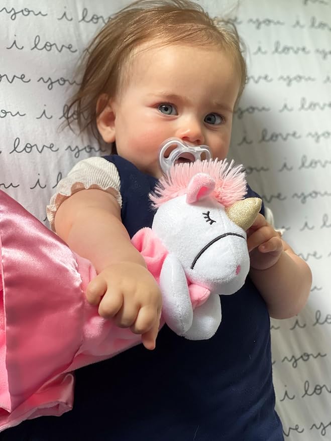 Unicorn Lovey Blanket for Baby | Large 20" x 20" Baby Lovey for Girls | Cute Unicorn Security Blanket for Babies and Toddlers