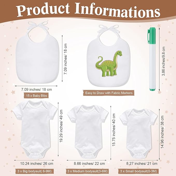 Roowest 35 Pcs Baby Shower Bibs Games Design Wooden Baby Shower Party Game Sign DIY Bodysuit Sign 15 White Blank Feeder Bibs 9 Newborn Bodysuit 10 Markers for Boys Girls(Boho)