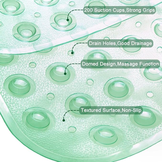 Linoows Bathtub and Shower Mats, Extra Long Non-Slip Bath Tub Mat 39 x 16 Inch, Machine Washable BathMat with Suction Cups & Drain Holes for Bathroom Floor, Clear Pale Green