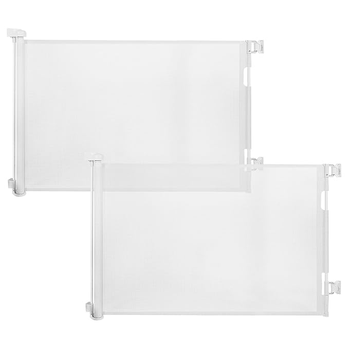 DEAR LOV 2 Pack Retractable Baby Gate,Mesh Baby Gate or Mesh Dog Gate,33" Tall,Extends up to 55" Wide,Child Safety Gate for Doorways, Stairs, Hallways（White,33"x55"