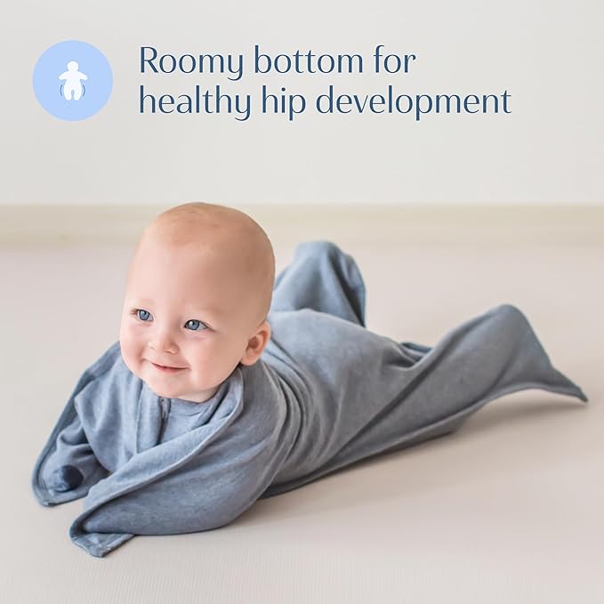 SleepingBaby Zipadee-Zip Transition Swaddle - Cozy Baby Swaddle Blanket with Zipper Convenience - Roomy Wearable Blanket for Easy Diaper Changes - Heather Grey, X-Small (3-6 Month)