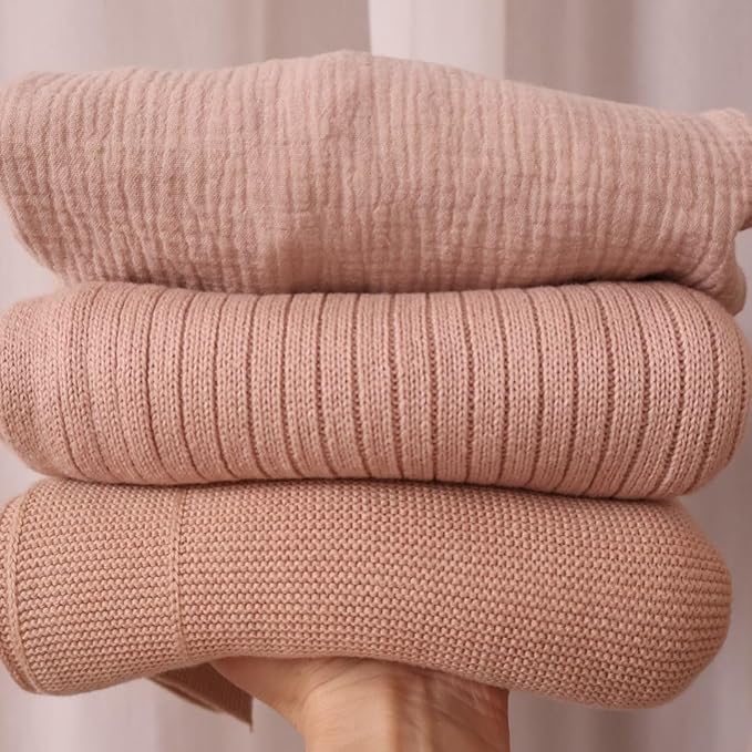 Knitted Organic Cotton Baby Blanket- Swaddle Blanket, 30" x 40" Soft Receiving Blanket for Newborn (Blush Ultra-Soft)