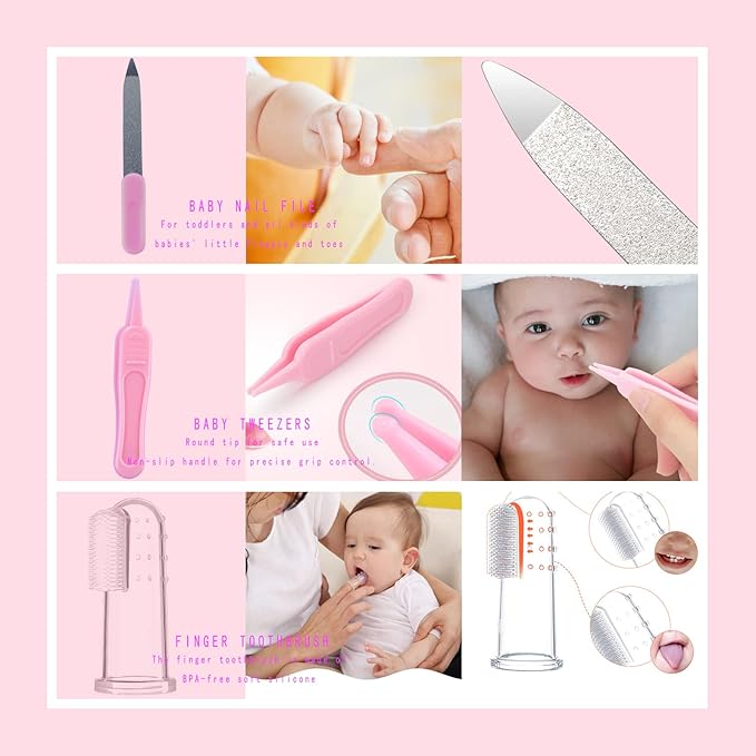 ZELINYE Baby Care Kits,Baby Grooming Kit,10 in 1 Newborn Essentials Must Haves,Baby Nail Clippers Baby Brush Baby Comb Earpick Nose Cleaning Tool Baby Nail File Nursing Baby Kit （Pink）