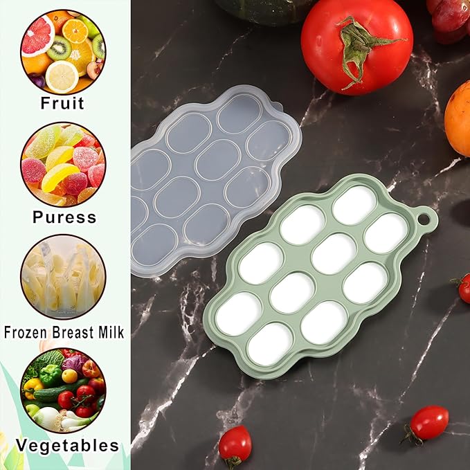 Baby Fruit Feeder Pacifier - 3 Pack | 1 Baby Food Feeder & 1 Baby Teether & 1 Baby Popsicle Molds | Breastmilk Popsicle Molds | Baby Teething Toys | Baby Fruit Food Feeder Pacifier Babies (Pea Green)