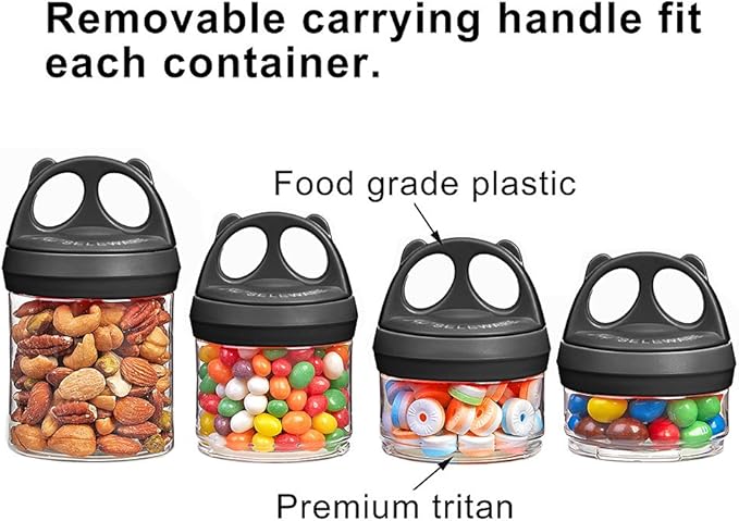SELEWARE Portable Stackable Food Storage Containers for Snacks Formula Powder and Drinks Twist Lock System Airtight Leak-proof BPA and Phthalate Free 4 Piece Jars 31oz, Black