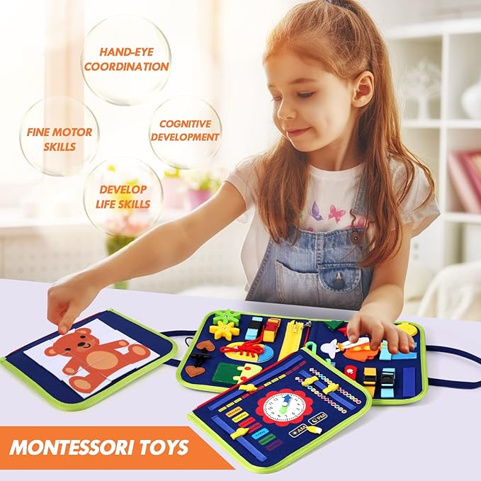 Hooku Busy Board for 1 Year Old, Montessori Sensory Toys for Toddlers 1-3, Fine Motor Learning Activities, Toddler Travel Toys, Birthday Gifts for Baby Boy or Girl