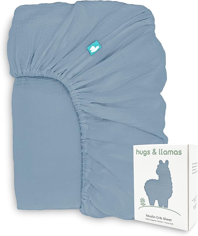 Hugs & Llamas | 100% Organic Cotton Muslin Fitted Crib Sheet | Premium Baby Crib Sheet for Boys & Girls in Neutral Colors
