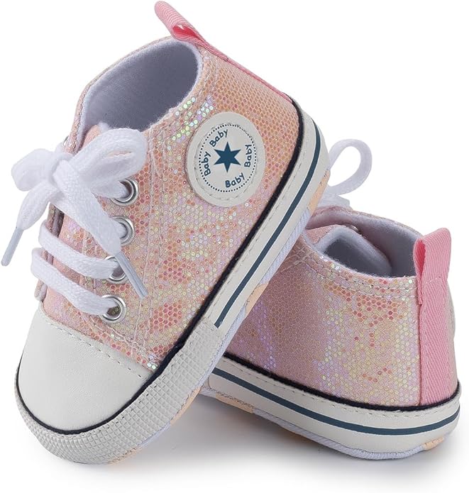 Unisex Baby Boys Girls Shoes, Newborn Infant Non-Slip Canvas Denim High Top Sneakers, Toddler First Walkers Shoes