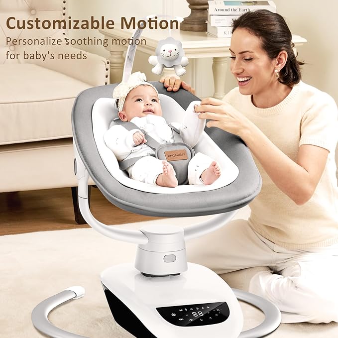 Angelbliss Baby Swing with Custom Motion, 3D-Motion Electric Swing with 6 Unique Motions & 4-Speeds, Bluetooth Enabled, 13 Preset Lullabies (Grey)