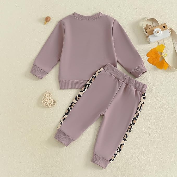 Kupretty Baby Girl Fall Winter Clothes Toddler Outfit Letters Graphic Crewneck Sweatshirts + Joggers Pants Set