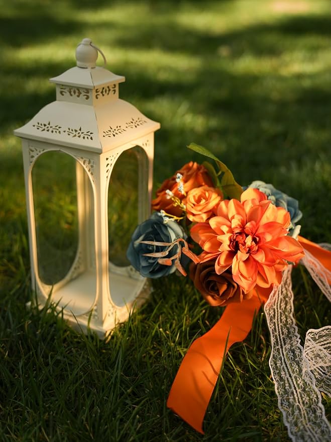 RICHMYC Artificial Flowers Orange Green Wedding Silk Fall Flowers with Stems Fake Cake Flowers for Wedding Bouquets Centerpieces Baby Shower Fall Decor