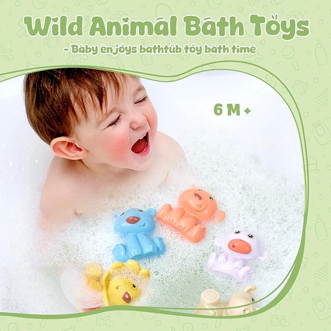 Bath Toys for Babies 6-12 Months, 9 Pack Mold Free Bath Toys No Hole Wildlife Animal, Toddler Non Toxic Bathtub Water Play Pool Toys for Baby Early Learning