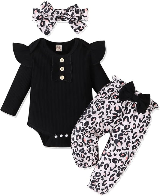 Baby Girl Clothes Newborn Infant Outfits Ruffle Romper+ Floral Pants + Cute Headband Sets for Girls