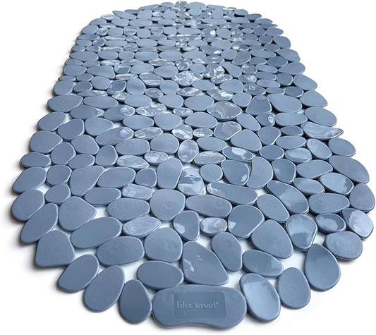 “Pebbles” Non-Slip Bathtub & Shower Mat 27”x14” Oval - Non-Toxic - Safe, Clean, Machine-Washable, Superior Grip & Drainage, Vinyl, for Smooth Floors ONLY, Opaque Gray