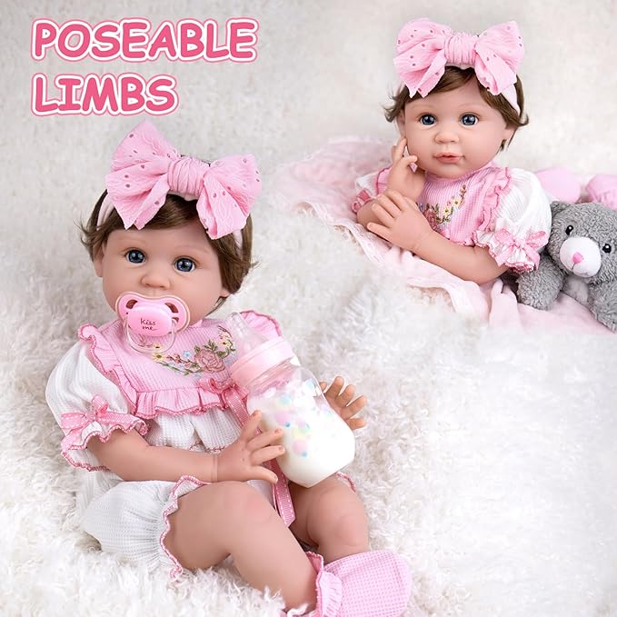 Aori Reborn Baby Dolls Lifelike - 22 Inch Realistic Reborn Baby Girl with Handmade Details | Includes Pink Outfit, Pacifier & Certificate | Premium Soft Vinyl Doll Gift for Collectors, Kids 3+