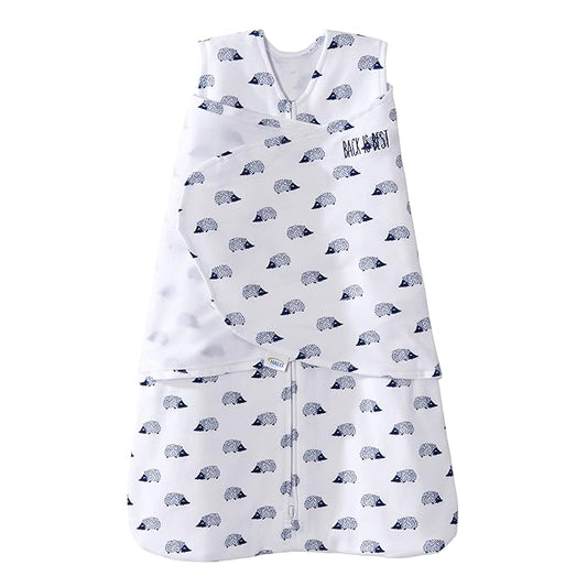 HALO 100% Cotton Sleepsack Swaddle, 3-Way Adjustable Wearable Blanket, TOG 1.5, Navy Hedgehog, Newborn, 0-3 Months