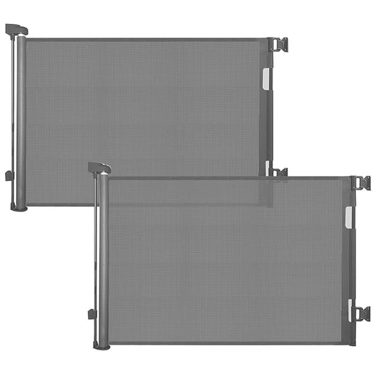2-Pack Retractable Baby Gate for Stairs-33”Height, Expands up to 55”Width-Safety Gate for Infants, Toddlers, Dogs & Pets-Easy Install, Secure Closure, Gray Mesh Design for Indoor & Outdoor Use
