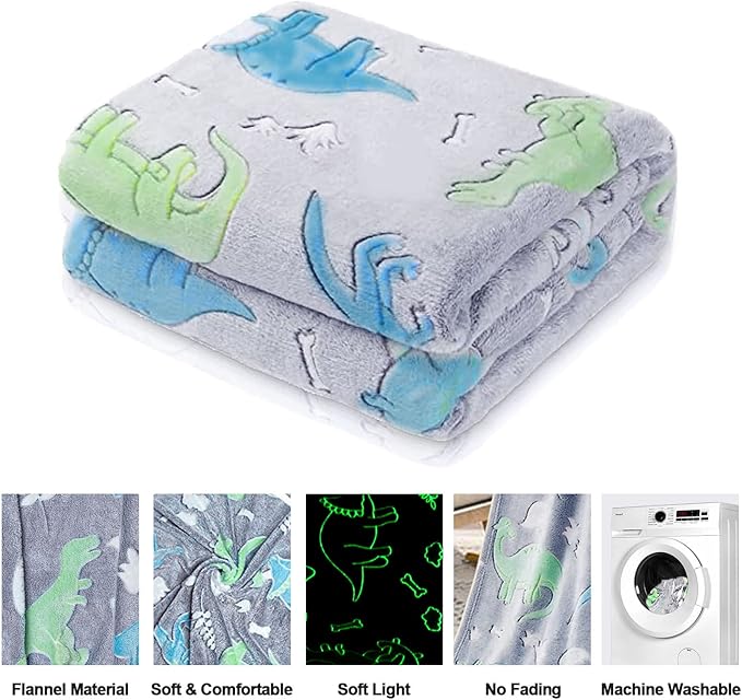 Glow in the Dark Dinosaur Kids Blanket - Soft Fleece Throw, 50"x60" - Boys & Toddlers, Birthday Gift