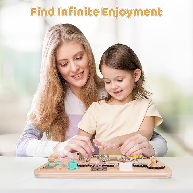Toddler Wooden Busy Board, Montessori Activity Pad for Kids, Sensory Fidget Board for Children, Preschool Educational Activities Pad Toy.