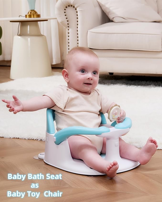 Baby Bath Seat for Babies Sitting Up with Temperature Alert+Soft Cushion+Suction Cup,Infant Bath Seat for Baby 6 Months & Up,Baby Bath Chair Toddler Bath seat for Bathtub Tub Blue