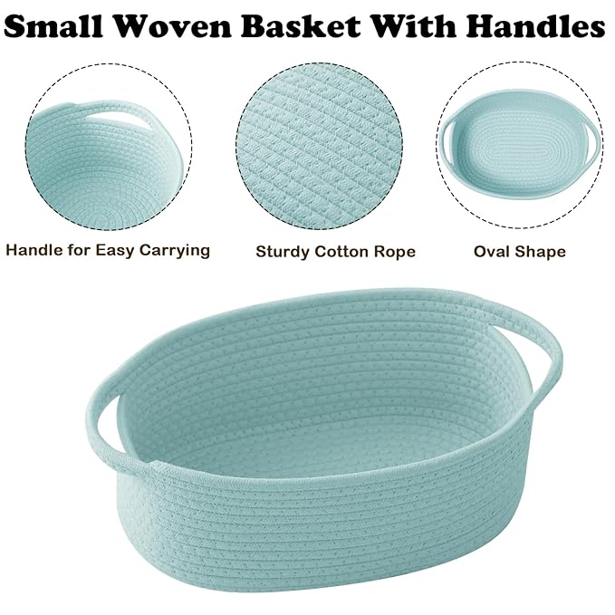 Gift Basket with Gift Bag and Ribbons,Small Rope Woven Shelf Storage,Baskets for Gifts Empty,Birthday,Shower,Decorative Organizer Box for Cat Dog Pet with Handles(Aqua)