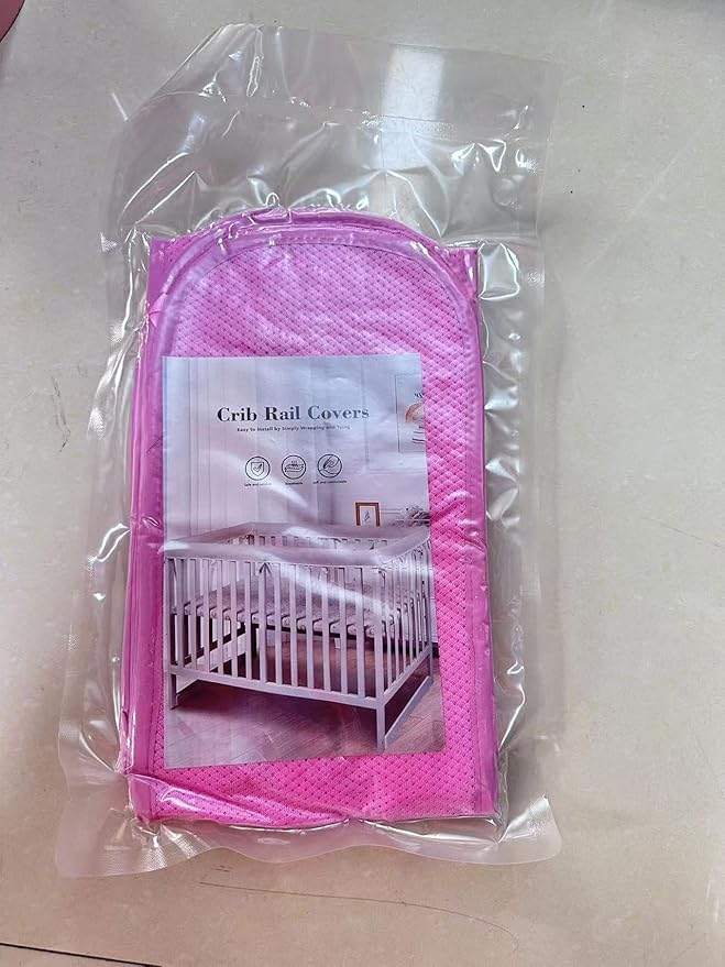 4Pc Crib Rail Covers Sets,Rail Guard for TeethingSoft Anti-Collision Strip Corner Cover, Suits for Most Standard Bed (4pc-Gray) (3PC-Pink)