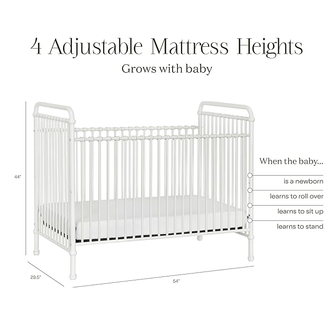 Namesake Abigail 3-in-1 Convertible Metal Crib in Washed White, Greenguard Gold Certified
