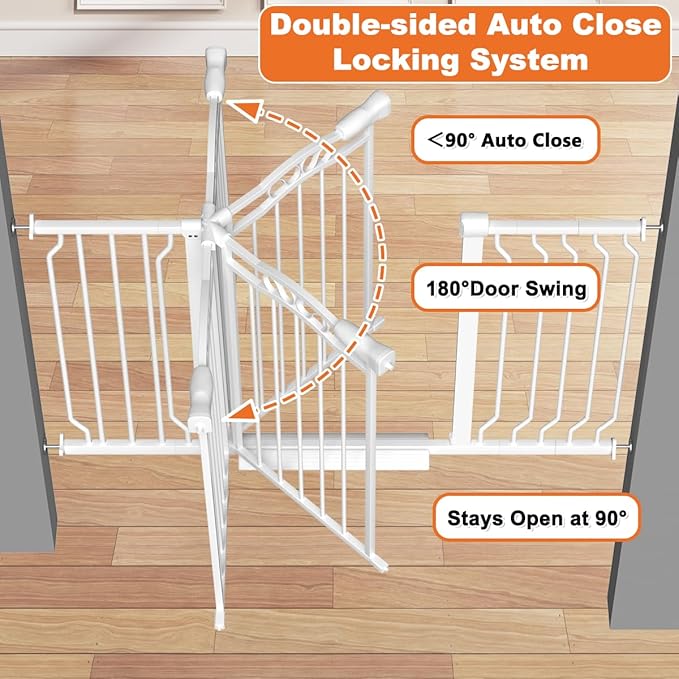 53.1-62.2" Extra Wide Baby Gate for Doorways No Drill, 30" Tall Auto Close Press Mounted Baby Safe Gate for Stairs, Walk Through Dog Gates for Doorways, White