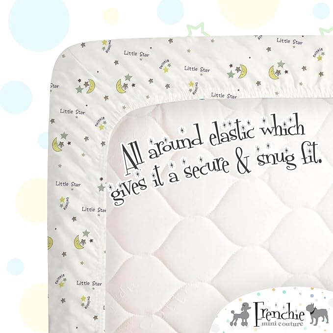 Fitted Crib Sheet 100% Woven Cotton Fits Toddler Mattress, 28 x 52 x8in, Twinkle Little Star